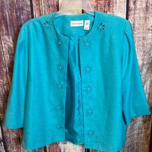 Alfred Dunner Womens Blazer Jacket Sz 18 Open Front Floral Embellished